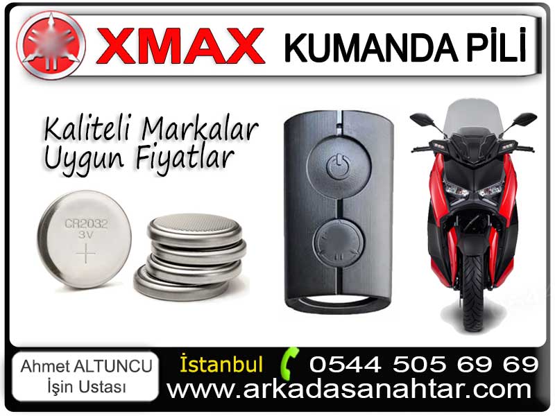 Yamaha Xmax anahtarı diğer deyimle akıllı anahtar pil değişimi ihtiyacı durumunda işyerimizden kaliteli pil tedariği yapabilirsiniz. Özellikle anahtarsız giriş ve anahtarsız çalıştırma özelliğine sahip olan (hands free) eller serbest motorlarda pil tüketimi fazla olmaktadır. Buda ”daha sık pil ihtiyacı” anlamına gelmektedir