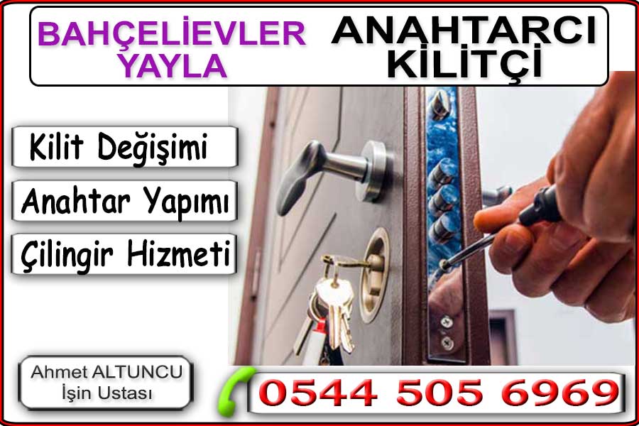 Yayla kilit ve göbek değiştirme. Bahçelievler Yayla anahtarcı çilingir. Kapı açma kilitli veye çekili kapıları zararsız açma. Acil servis. Yayla bölgesinde uzun yıllardır hizmet veren yayla çilingir firmamız, hergün anahtarcı ve çilingir hizmeti sunmaktadır.