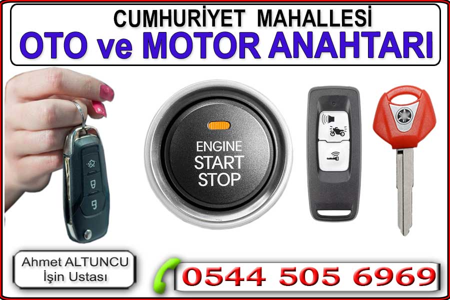 Cumhuriyet Bahçelievler oto ve motor anahtarı kopyalama yedekleme çoğaltma hizmeti. Cumhuriyet mahallesi oto çilingir kapı bagaj açma hizmeti. Cumhuriyet mahallesi anahtar kopyalama yedekleme çoğaltma. Cumhuriyet Mahallesi Anahtarcı Çilingir Profesyonel çilingir hizmeti. Kapı açma yedek anahtar yapma ve kilit değiştirme işlemleri. Hızlı ve uzman personel.