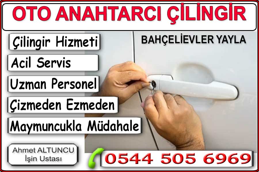 Yayla oto çilingir anahtarcı. Oto kapısı bagaj açma. Bahçelievler Yayla anahtar çoğaltma yedekleme. Yayla kilit ve göbek değiştirme. Bahçelievler Yayla anahtarcı çilingir. Kapı açma kilitli veye çekili kapıları zararsız açma. Acil servis. Yayla bölgesinde uzun yıllardır hizmet veren yayla çilingir firmamız, hergün anahtarcı ve çilingir hizmeti sunmaktadır.
