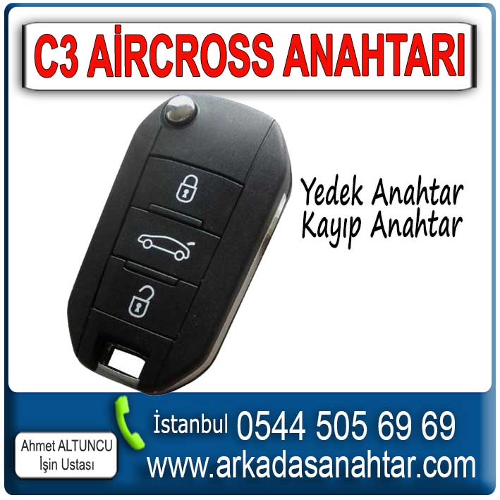 C3 Aircross Yedek anahtarını mı kaybettiniz? Endişelenmeyin! Uzman ekibimizin C3 Aircross yedek anahtar yapımı için hizmeti mevcuttur üstelik kaybolan anahtar hafızadan silinerek riskler ortadan kaldırılır. Professional çözümler sunuyoruz. Tüm anahtarlarınızı kaybettiyseniz, aracın beynine (ECU) yeni anahtar tanıtımı yapılır. C3 Aircross kayıp anahtar yapımı için işyerimizde ve yerinde hizmetimiz mevcuttur. Aracınızın konumunu bize iletmeniz yeterlidir. Ruhsat sahibinin araç başında olması şartı ile İstanbulun her yerine hizmet veriyor ve professional çözümler sunuyoruz.