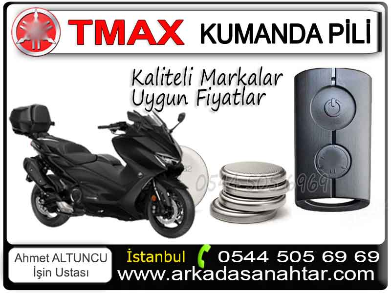 Yamaha Tmax anahtarı yada akıllı anahtar pil değişimi ihtiyacı durumunda işyerimizden kaliteli pil tedariği yapabilirsiniz. Özellikle anahtarsız giriş ve anahtarsız çalıştırma özelliğine sahip olan (hands free) eller serbest motorlarda pil tüketimi fazla olmaktadır