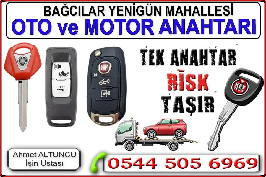 Bağcılar Yenigün mahallesinde oto anahtarcı çilingir. Kapı açma bagaj açma anahtar yedekleme kepenk kumandası çoğaltma kilit tamiri araba kapısı açma ev kapısı açma motor sele açma ve bilimum çilingir hizmetleri. Motosiklet anahtar ve kumandası yapımı. Tüm anahtarlar kayıpken yerinde anahtar yapımı.
