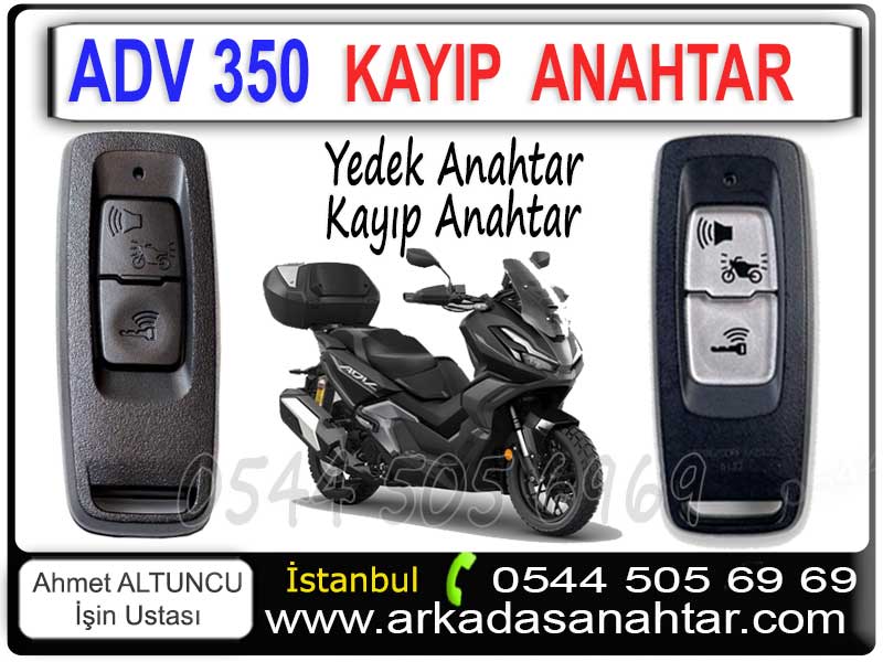 Adv 350 Anahtarı mı kaybettiniz? Endişelenmeyin! Uzman ekibimizle Adv 350 anahtar yapımı için hizmetimiz mevcuttur. Professional çözümler sunuyoruz. Tüm anahtarlarınızı kaybettiyseniz kontağınıza anahtar tanıtımı yapılır.  Honda Adv 350 kayıp anahtar yapımı için işyerimizde ve bazı modeller için yerinde hizmetimiz mevcuttur.