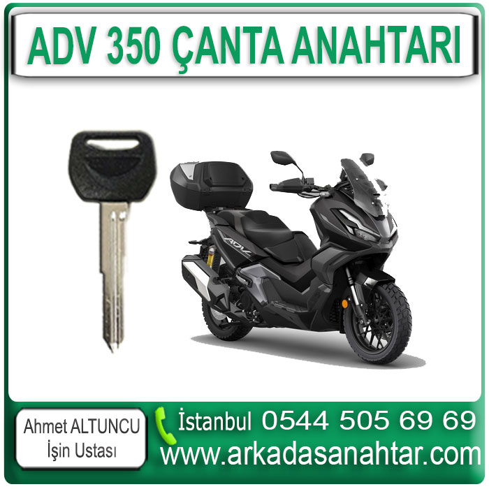 Honda marka motorların çantalı modellerine çanta anahtarı yapımı için professional hizmet. Akıllı çanta anahtarı ve diğerleri için tüm anahtarlar kayıp olsada anahtar yapabilmekteyiz. Eğer Honda Adv 350 motosikletinizin çanta anahtarınızı kaybettiyseniz ya da anahtarınız kırıldıysa, endişelenmeyin. Özel ekipman ve tecrübemizle, yedek anahtar üretimi veya yeni anahtar yapımı konusunda hızlı ve güvenilir çözümler sunuyoruz. Son zamanlarda sayıları hızla artan motosikletlerle beraber çanta anahtar ihtiyacıda gündeme gelmiştir. Gerekli ekipman ve anahtar çeşitleriyle bu soruna kısa sürede çözümler üretiyoruz.