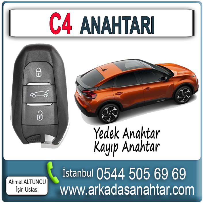 Citroen C4 Anahtarı, yedek anahtar işlemi, aracın mevcut anahtarı üzerinden özel cihazlarla programlanarak yapılır. Anahtarınız orijinal özelliklerinde kopyalanır ve test edilerek teslim edilir. Yada en son sistem cihazlar araca obd soketinden bağlanarak yeni bir anahtar araç hafızasına kaydedilir. C4 Anahtarı yedek ihtiyacınız varsa bizi arayınız 0544 505 6969 çünkü çok kısa sürelerde yedek C4 Anahtarı yapabilmekteyiz. Anahtar ihtiyacınız varsa bizi arayınız 0544 505 6969 çünkü çok kısa sürelerde yedek C4 Akıllı Anahtar yapabilmekteyiz.