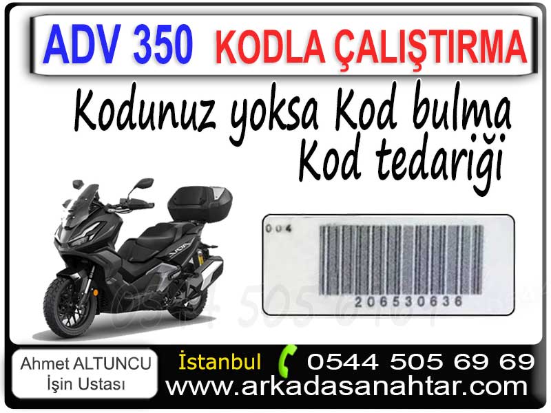 Honda Adv 350 motor kodu yoksa bizden temin edebilirsiniz. Honda Adv 350 çalıştıran anahtarınız olsada olmasada kod çıkartabiliyoruz. Anahtarsız çalıştırma sistemine sahip tüm Honda motorların kod ihtiyacını karşılayabiliyoruz.