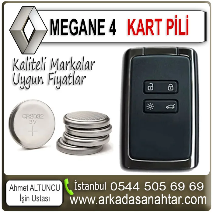 Megane 4 Kart 6 Megane 4 kart pil değişimi yada akıllı anahtar (hands free) eller serbest özelliğine sahip anahtarların pil değişimi ihtiyacı durumunda işyerimizden kaliteli pil tedariği yapabilirsiniz. İşten anlamayan saatçilerin pil değiştirirken anahtarlara zarar verdiklerine defalarca şahit olduk. Bu sebeple sizi işyerimize bekliyoruz Özellikle anahtarsız giriş ve anahtarsız çalıştırma özelliğine sahip olan (hands free) eller serbest motorlarda pil tüketimi fazla olmaktadır. Buda ”daha sık pil ihtiyacı” anlamına gelmektedir. Megane 4 kart pili değişimi. Kart pili zayıf uyarısı. Kart pilini değiştirin.