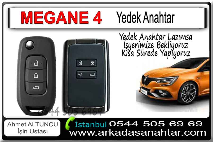 Megane 4 Anahtarı 3 Megane 4 Anahtarı, yedek anahtar işlemi, aracın mevcut anahtarı üzerinden özel cihazlarla programlanarak yapılır.Anahtarınız orijinal özelliklerinde kopyalanır ve test edilerek teslim edilir. Yada en son sistem cihazlar araca obd soketinden bağlanarak yeni bir anahtar araç hafızasına kaydedilir.