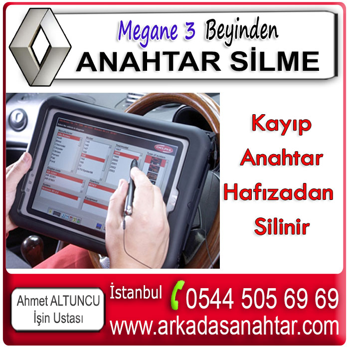 Megane 3 Kartı kayboldu ve bu kayıp anahtarın kötü niyetli birilerinin eline geçmesi durumunda arabanın çalınması sözkonusu olabilir. İşte bu ve buna benzer durumlarda kaybolan kartların araç hafızasından yada diğer deyimle arabanın beyninden silinmesi mümkündür. Son sistem cihazlar kullanarak aracın hafızasıyla bağlantı kurulur ve kaybolmuş anahtar kayıtlardan silinerek devre dışı bırakılır. Böylece kötü niyetli birilerinin eline geçmiş olsa bile risk olmaktan çıkar. Bu kayıp anahtar daha sonra bulunursa tekrar cihaz bağlanmak suretiyle araç beynine kaydedilerek kullanılabilir hale getirilir.