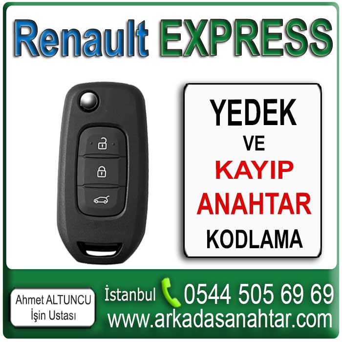Renault Express Anahtarı, yedek anahtar işlemi, aracın mevcut anahtarı üzerinden özel cihazlarla programlanarak yapılır.Anahtarınız orijinal özelliklerinde kopyalanır ve test edilerek teslim edilir. Yada en son sistem cihazlar araca obd soketinden bağlanarak yeni bir anahtar araç hafızasına kaydedilir. Renault Express Anahtarı yedek ihtiyacınız varsa bizi arayınız yada x marka aracınıza anahtar lazımsa bizi arayınız 0544 505 6969 çünkü çok kısa sürelerde yedek Renault Express Anahtar yapabilmekteyiz.
