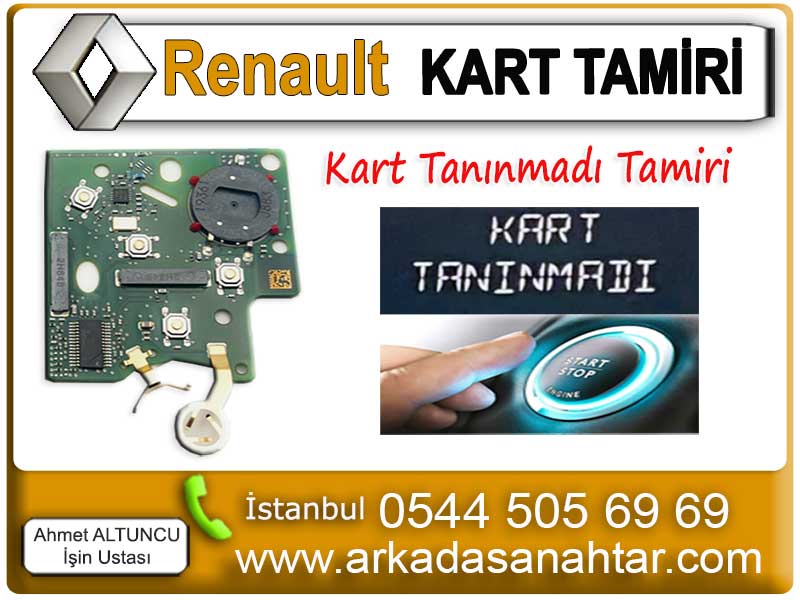 Renault kart tanınmadı hatası sıkça karşılaştırğımız bir anahtar arızasıdır. Sürekli tamirini yaptığımız bu anahtar arızanın birkaç sebebi olmaktadır. Ençok karşılaştığımız arızlardan biri lehim boşluğudur. Bu arıza oluştuğunda kartınızı sıkı bir şekilde kart yuvasına soktuğunuzda aracınız çalışacaktır. Kartın yanına kredi kartı yada kartvizit ilave ederek kart yuvasına sıkı bir şekilde sokmak lehimlerin boşluğunu kapatacak ve kartınız bir süre bu şekilde çalışacaktır. Bu geçici bir çözümdür ve eninde sonunda bu işlev geçersiz hale gelecektir.