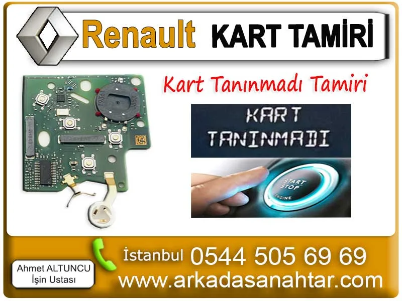 Renault kart tanınmadı hatası sıkça karşılaştırğımız bir anahtar arızasıdır. Sürekli tamirini yaptığımız bu anahtar arızanın birkaç sebebi olmaktadır. Ençok karşılaştığımız arızlardan biri lehim boşluğudur. Bu arıza oluştuğunda kartınızı sıkı bir şekilde kart yuvasına soktuğunuzda aracınız çalışacaktır. Kartın yanına kredi kartı yada kartvizit ilave ederek kart yuvasına sıkı bir şekilde sokmak lehimlerin boşluğunu kapatacak ve kartınız bir süre bu şekilde çalışacaktır. Bu geçici bir çözümdür ve eninde sonunda bu işlev geçersiz hale gelecektir.