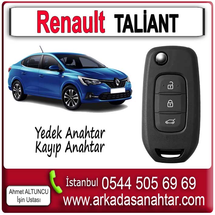 Renault Taliant Yedek anahtarı kayboldu mu? Endişelenmeyin! Uzman ekibimizin Taliant yedek anahtar yapımı için hizmeti mevcuttur üstelik kaybolan anahtar hafızadan silinerek riskler ortadan kaldırılır. Professional çözümler sunuyoruz. Tüm anahtarlarınızı kaybettiyseniz, aracın beynine yeni anahtar tanıtımı yapılır.
