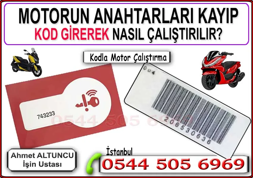 Motor Anahtarı 8 motor kodla çalıştırma, motosiklet pin kodu ile açma, keyless motor acil çalıştırma